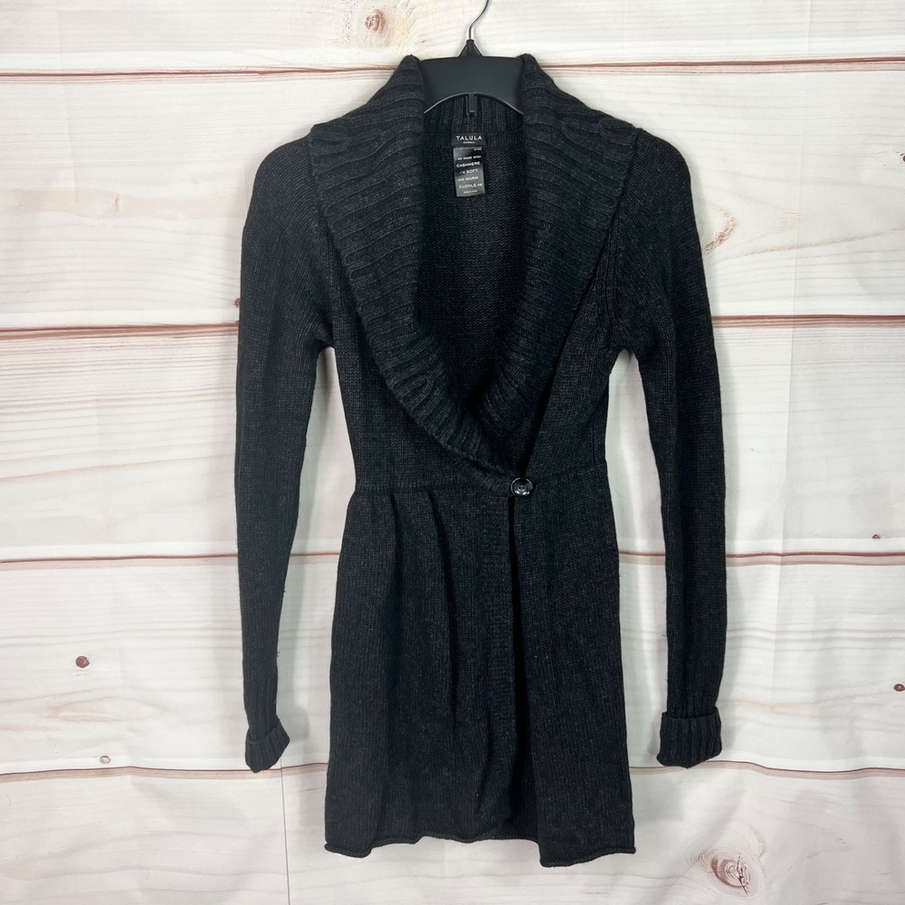 Talula Sweater Womens XS Gray Cashmere Blend Wrap Shawl Collar Tunic Long Sleeve